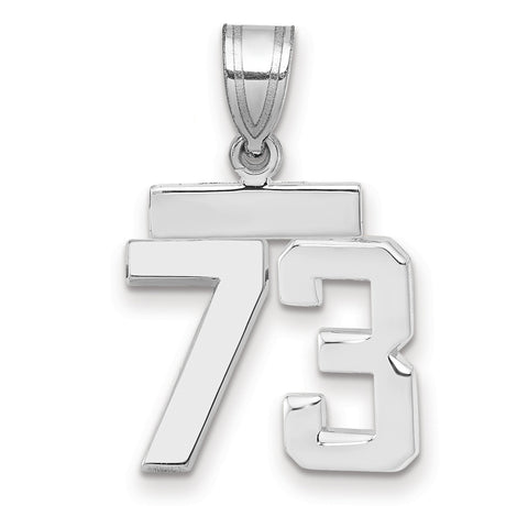 Small Polished Number 73 Charm Pendant in Real 14k White Gold