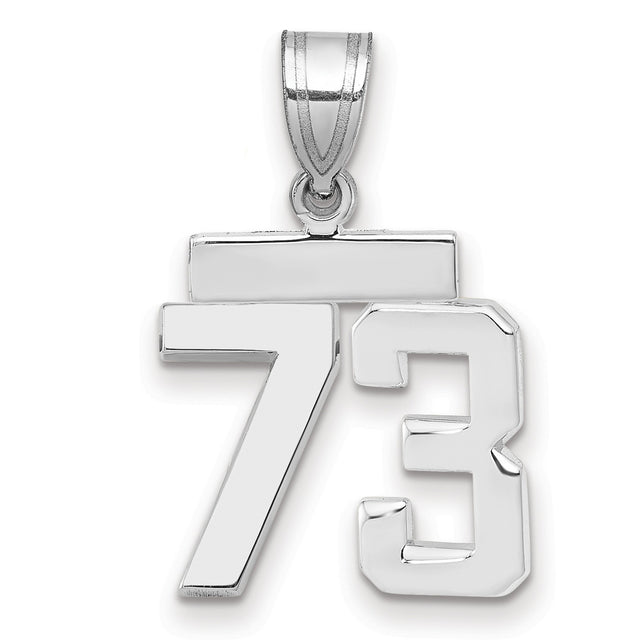 Small Polished Number 73 Charm Pendant in Real 14k White Gold