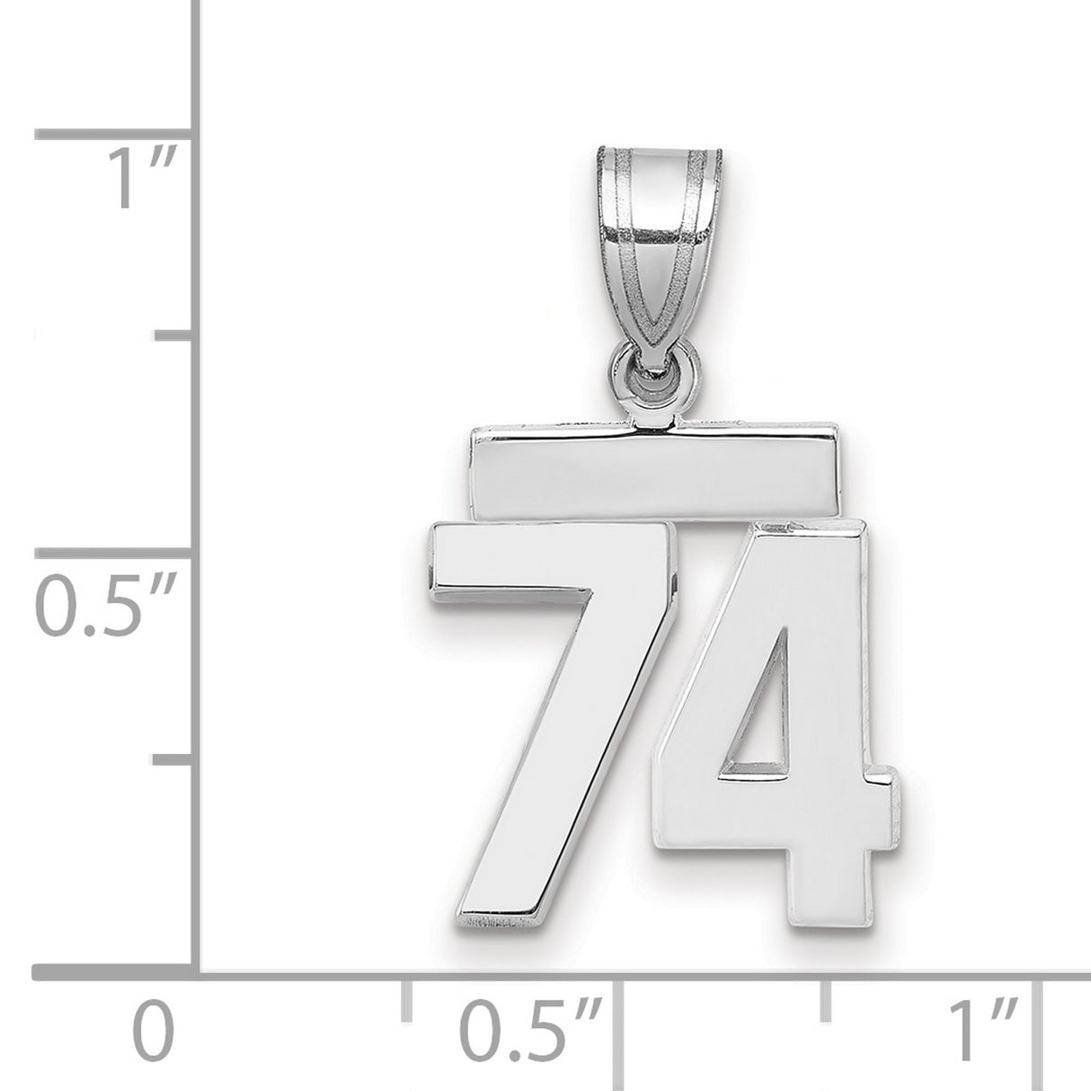 Small Polished Number 74 Charm Pendant in Real 14k White Gold