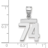 Small Polished Number 74 Charm Pendant in Real 14k White Gold