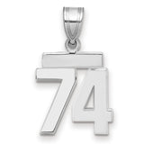 Small Polished Number 74 Charm Pendant in Real 14k White Gold