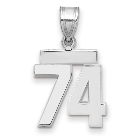 Small Polished Number 74 Charm Pendant in Real 14k White Gold