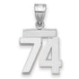 Small Polished Number 74 Charm Pendant in Real 14k White Gold