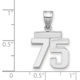 Small Polished Number 75 Charm Pendant in Real 14k White Gold