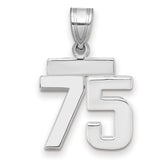 Small Polished Number 75 Charm Pendant in Real 14k White Gold