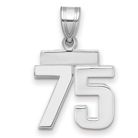 Small Polished Number 75 Charm Pendant in Real 14k White Gold