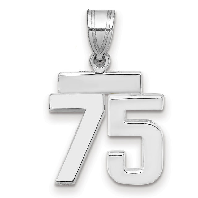 Small Polished Number 75 Charm Pendant in Real 14k White Gold