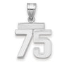 Small Polished Number 75 Charm Pendant in Real 14k White Gold