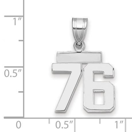 Small Polished Number 76 Charm Pendant in Real 14k White Gold