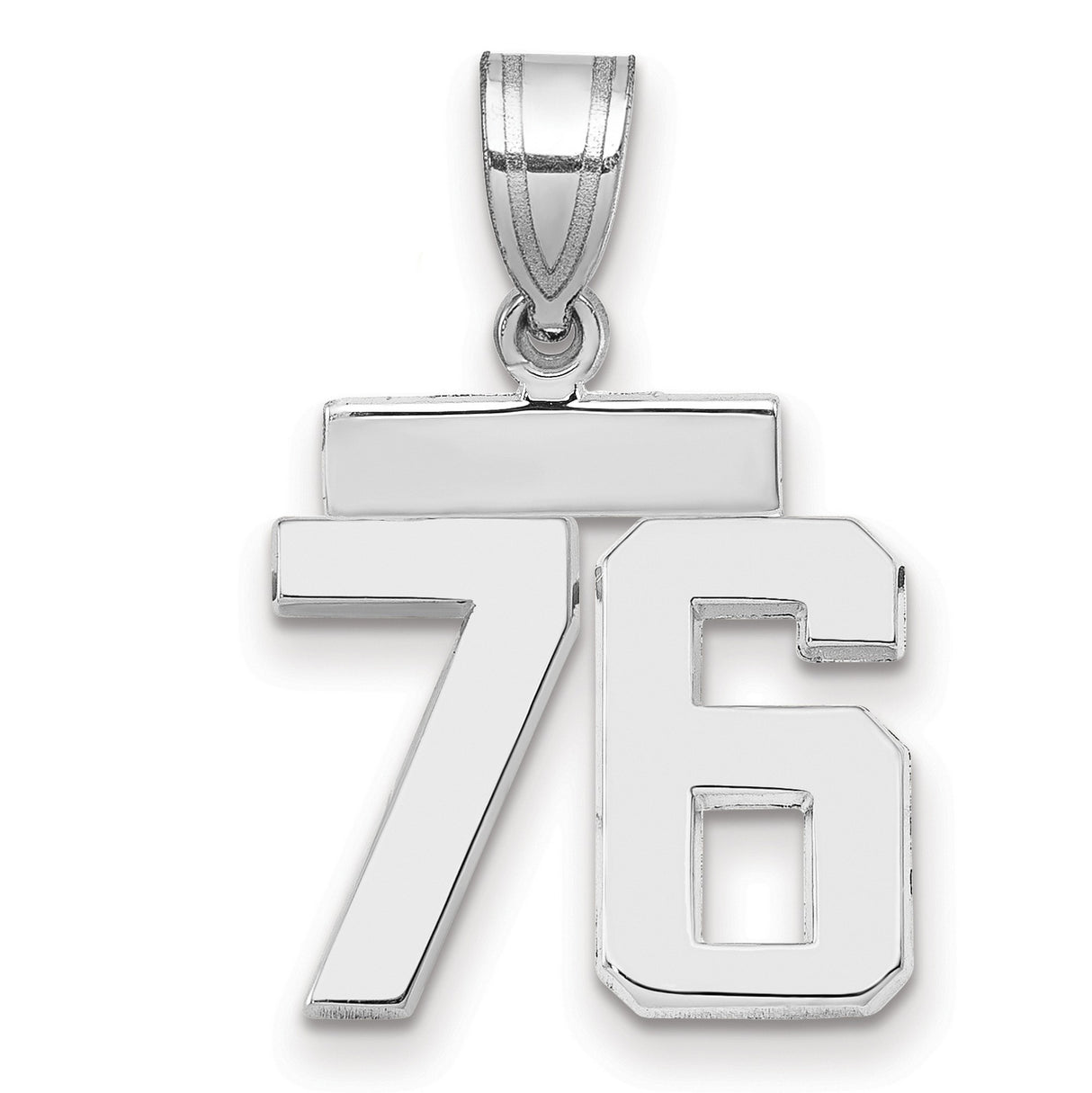 Small Polished Number 76 Charm Pendant in Real 14k White Gold