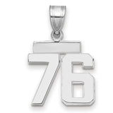Small Polished Number 76 Charm Pendant in Real 14k White Gold