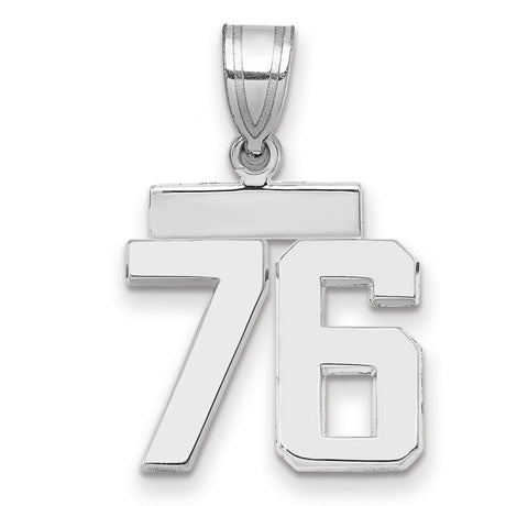 Small Polished Number 76 Charm Pendant in Real 14k White Gold