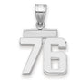 Small Polished Number 76 Charm Pendant in Real 14k White Gold