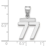 Small Polished Number 77 Charm Pendant in Real 14k White Gold