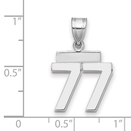 Small Polished Number 77 Charm Pendant in Real 14k White Gold