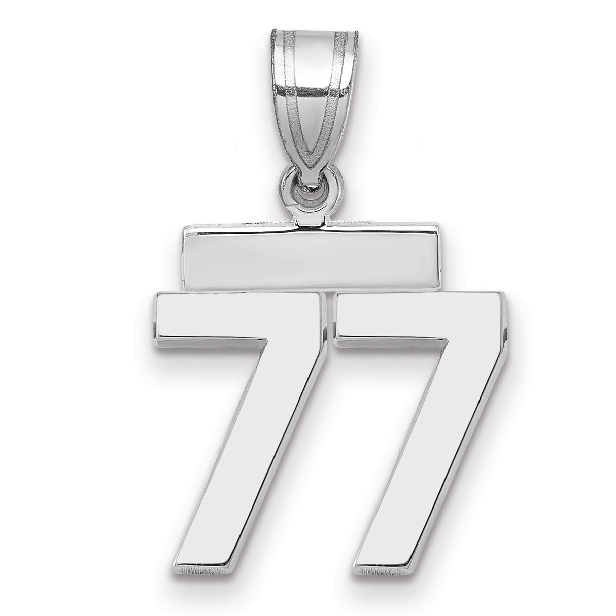 Small Polished Number 77 Charm Pendant in Real 14k White Gold