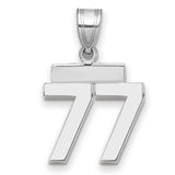 Small Polished Number 77 Charm Pendant in Real 14k White Gold