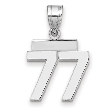 Small Polished Number 77 Charm Pendant in Real 14k White Gold