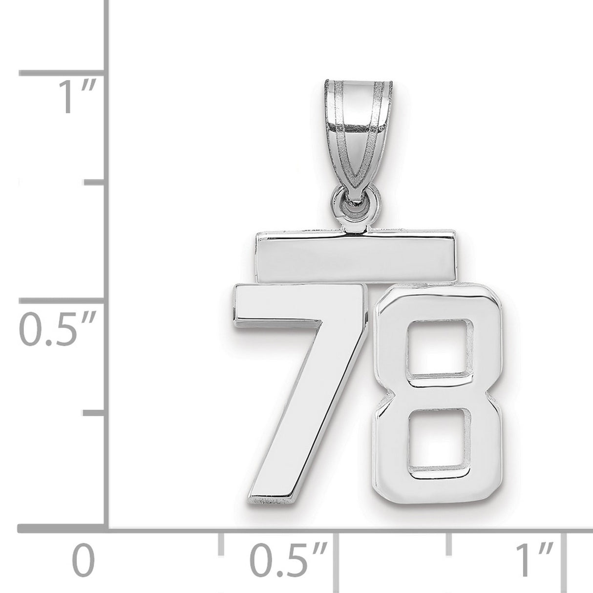 Small Polished Number 78 Charm Pendant in Real 14k White Gold