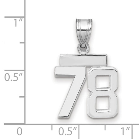 Small Polished Number 78 Charm Pendant in Real 14k White Gold