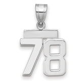 Small Polished Number 78 Charm Pendant in Real 14k White Gold