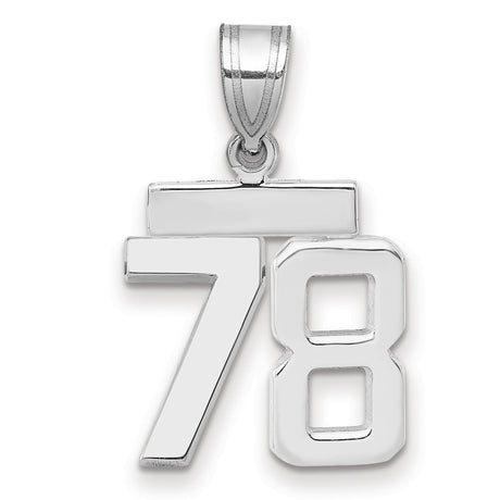Small Polished Number 78 Charm Pendant in Real 14k White Gold