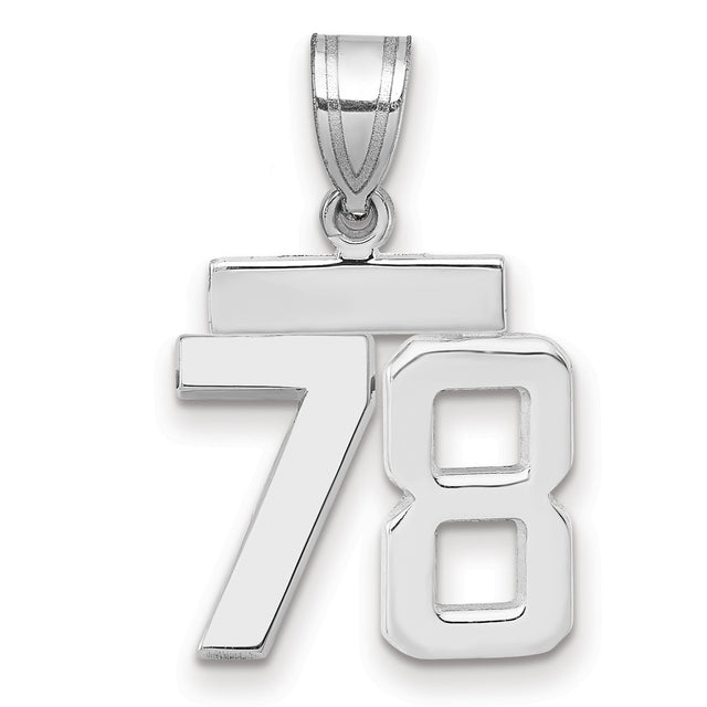 Small Polished Number 78 Charm Pendant in Real 14k White Gold
