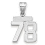 Small Polished Number 78 Charm Pendant in Real 14k White Gold