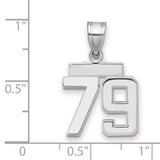 Small Polished Number 79 Charm Pendant in Real 14k White Gold