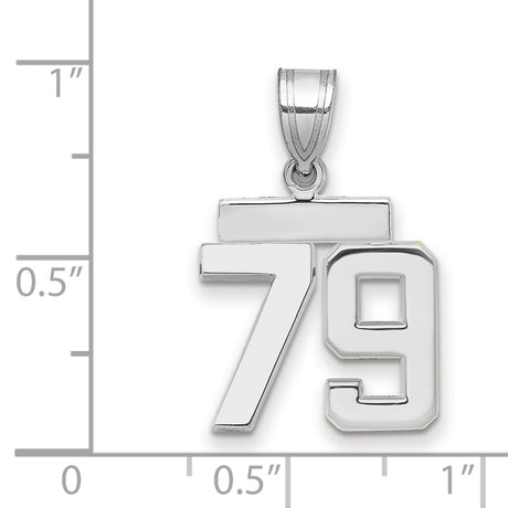 Small Polished Number 79 Charm Pendant in Real 14k White Gold