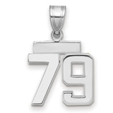 Small Polished Number 79 Charm Pendant in Real 14k White Gold