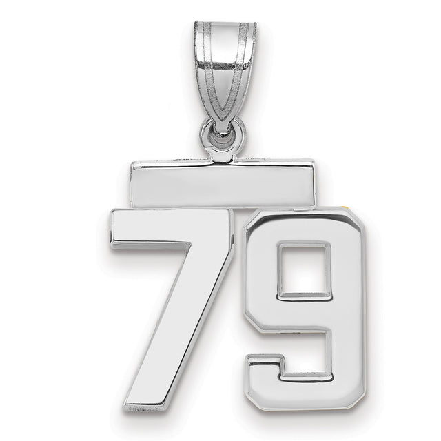 Small Polished Number 79 Charm Pendant in Real 14k White Gold