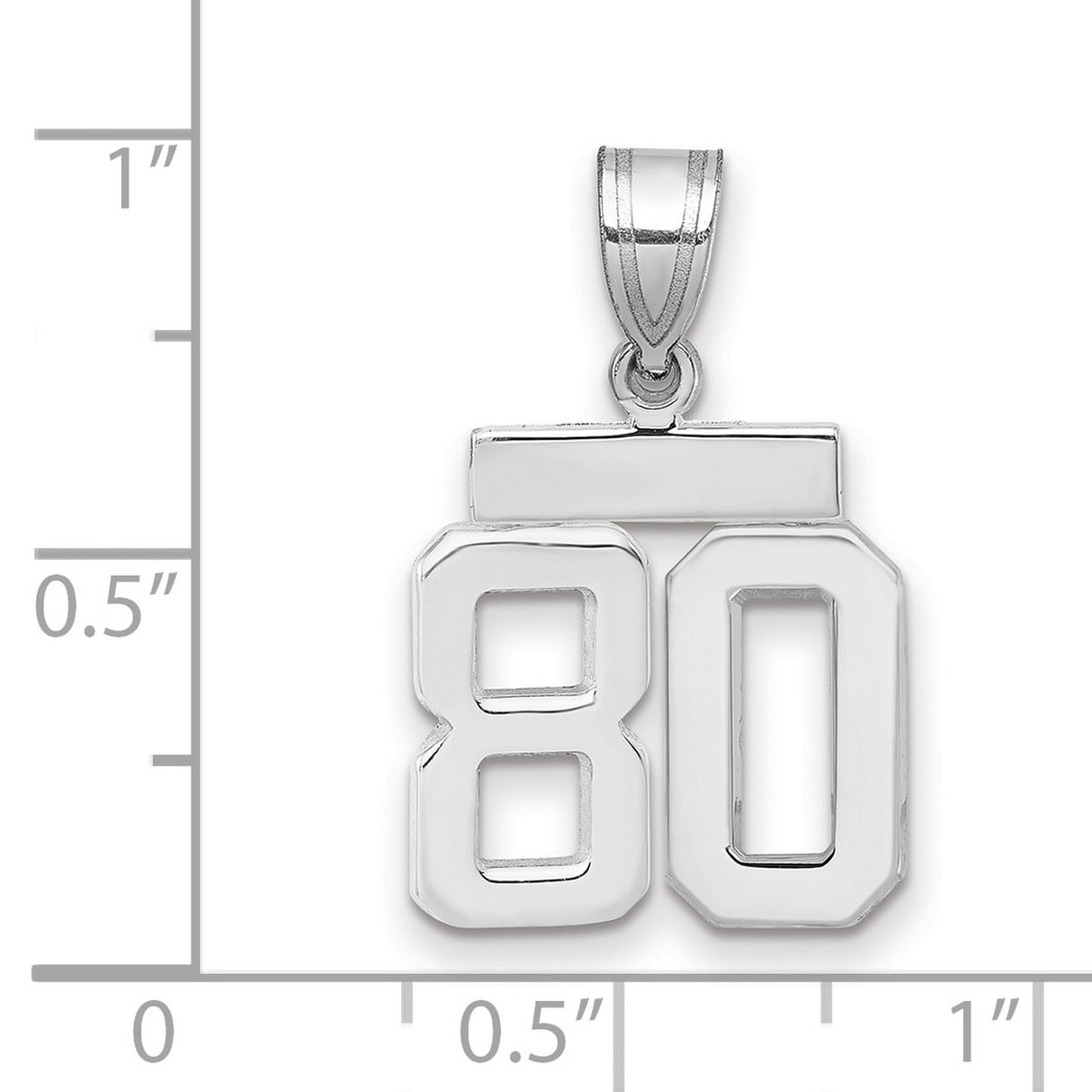 Small Polished Number 80 Charm Pendant in Real 14k White Gold