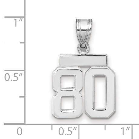 Small Polished Number 80 Charm Pendant in Real 14k White Gold