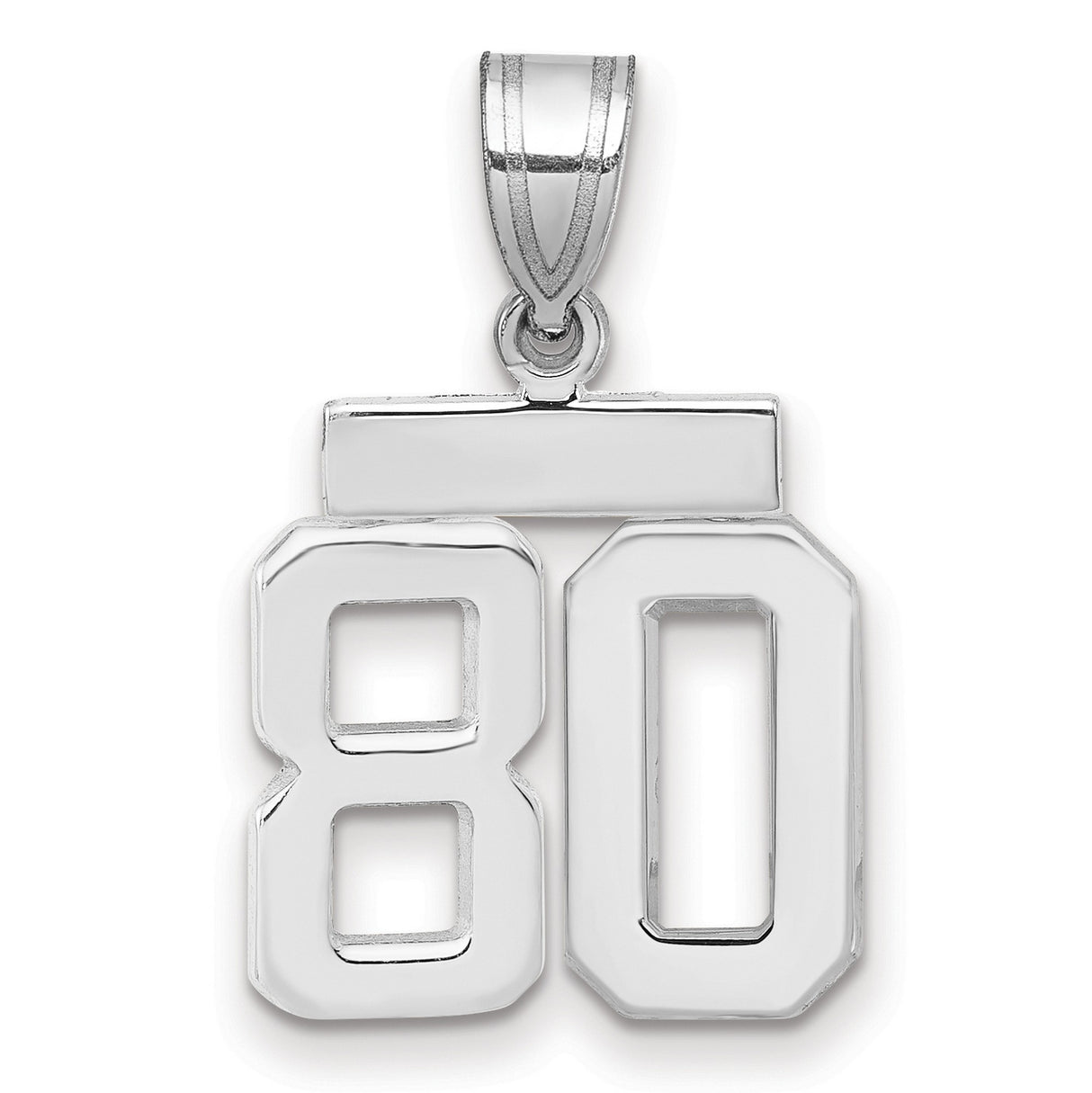 Small Polished Number 80 Charm Pendant in Real 14k White Gold