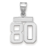 Small Polished Number 80 Charm Pendant in Real 14k White Gold