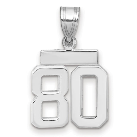 Small Polished Number 80 Charm Pendant in Real 14k White Gold