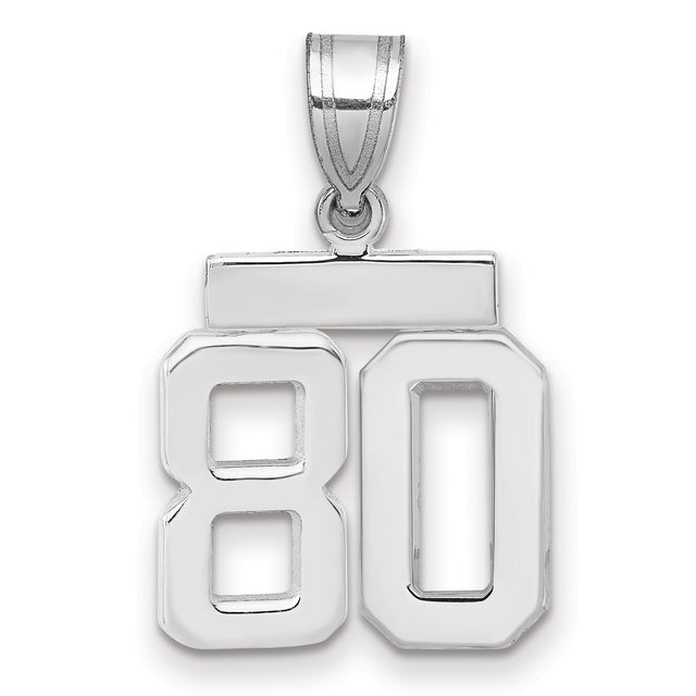 Small Polished Number 80 Charm Pendant in Real 14k White Gold