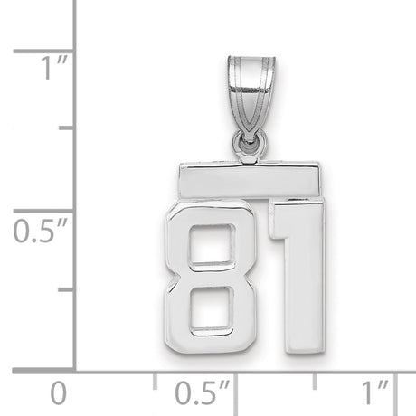 Small Polished Number 81 Charm Pendant in Real 14k White Gold