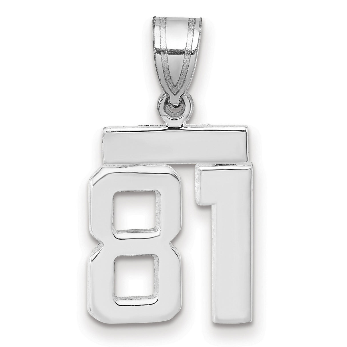 Small Polished Number 81 Charm Pendant in Real 14k White Gold