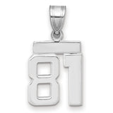 Small Polished Number 81 Charm Pendant in Real 14k White Gold