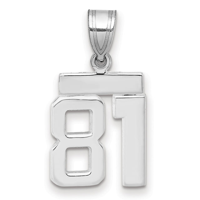 Small Polished Number 81 Charm Pendant in Real 14k White Gold