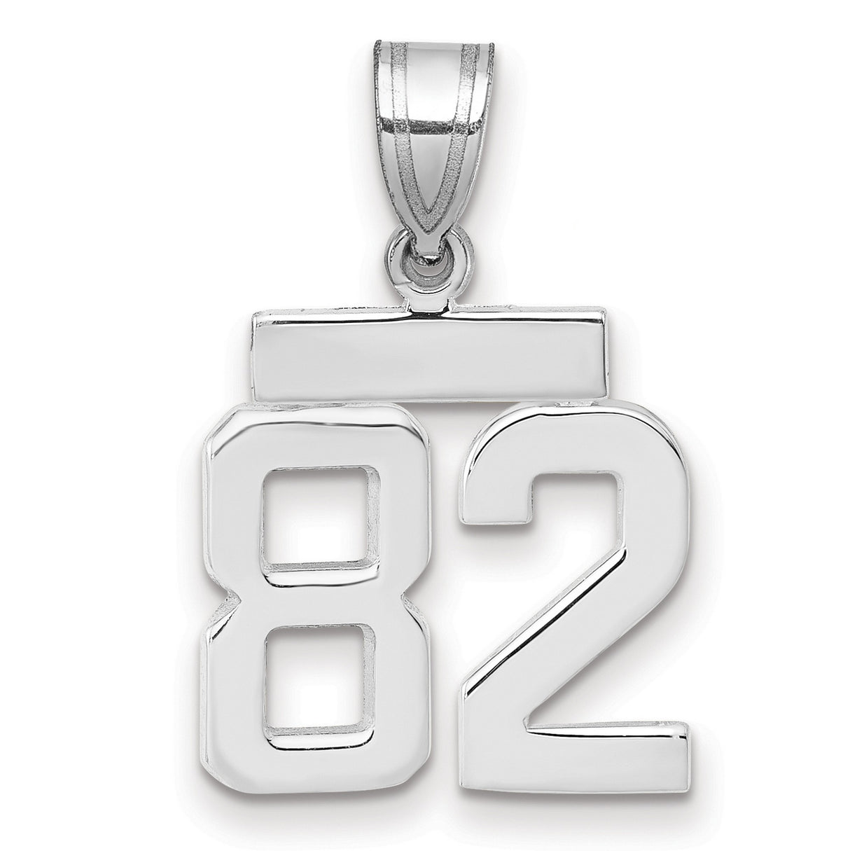 Small Polished Number 82 Charm Pendant in Real 14k White Gold