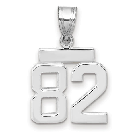 Small Polished Number 82 Charm Pendant in Real 14k White Gold