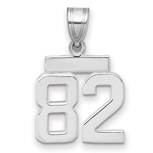 Small Polished Number 82 Charm Pendant in Real 14k White Gold
