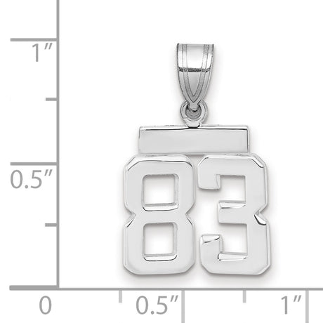 Small Polished Number 83 Charm Pendant in Real 14k White Gold