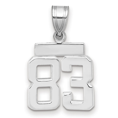 Small Polished Number 83 Charm Pendant in Real 14k White Gold