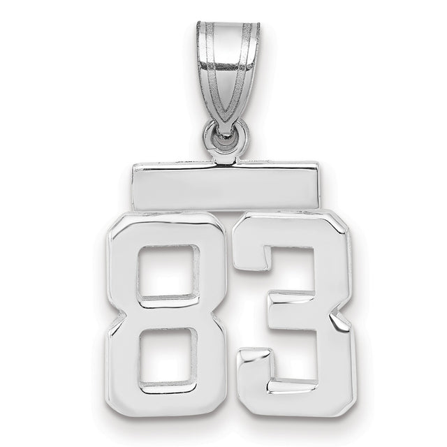Small Polished Number 83 Charm Pendant in Real 14k White Gold