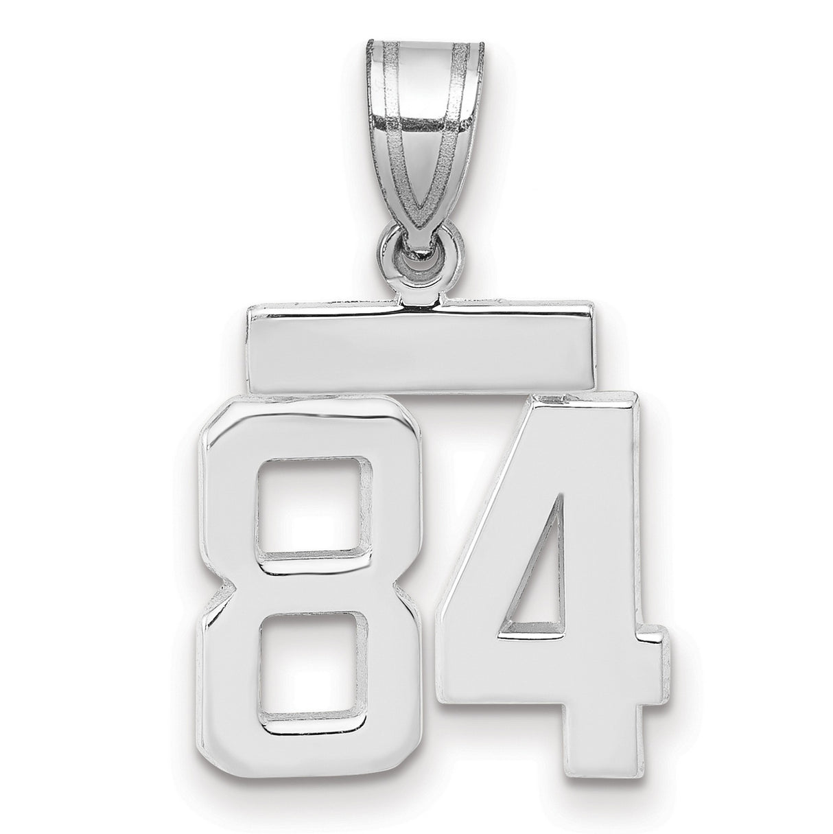 Small Polished Number 84 Charm Pendant in Real 14k White Gold