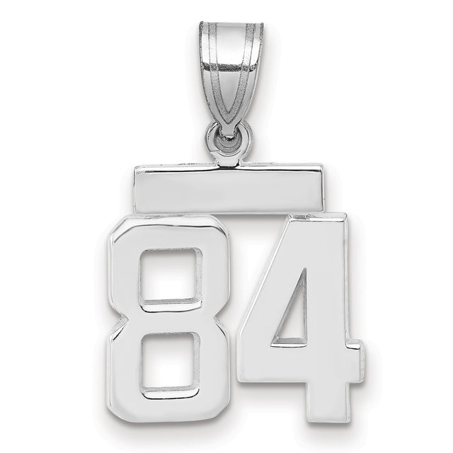 Small Polished Number 84 Charm Pendant in Real 14k White Gold